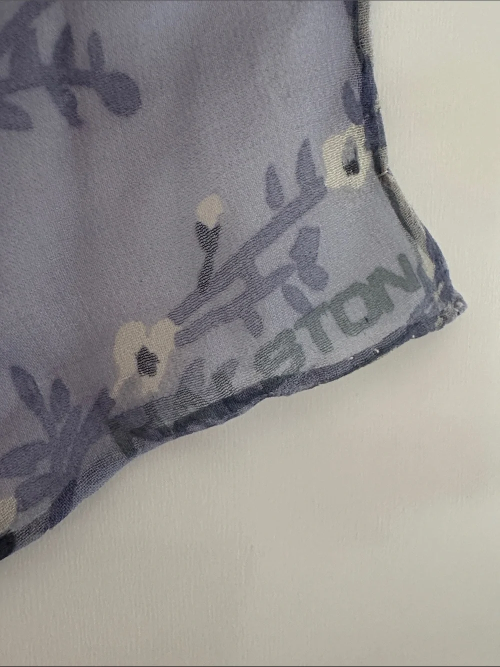 Halston Sheer Silk Floral Scarf 36x13 Blue Lavender Flowers Oblong Rectangle